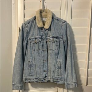 Light Blue Denim Bomber Jacket with Sherpa lining